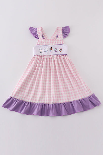 Purple cartoon embroidery girl dress