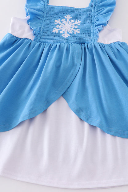 Blue frozen smocked girl dress