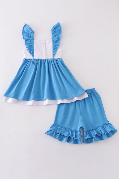 Blue frozen smocked girl set