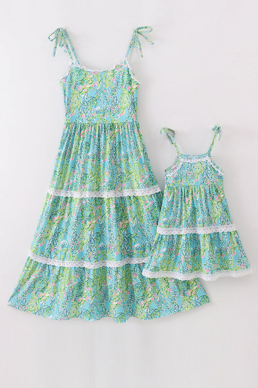 Green island garden bliss mom&me tiered dress