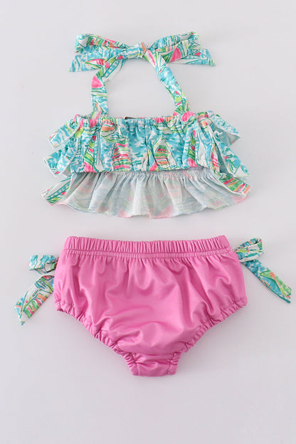 Teal sailboat serenity print 2pc girl swimsuit