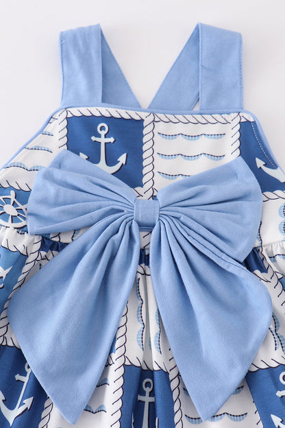 Blue sail boats checkered girl set