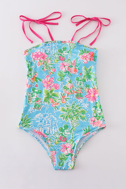 Pink floral character print mom swimsuit