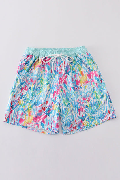 Mint rainbow splash dad swim trunks