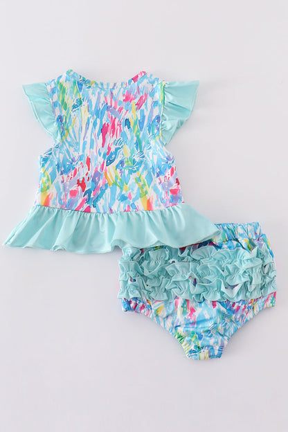 Mint rainbow splash 2pc girl swimsuit