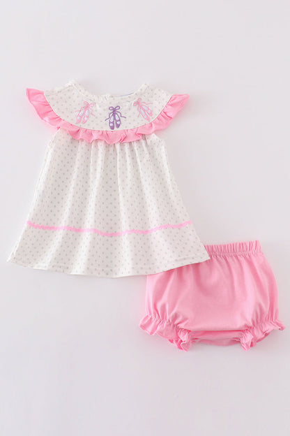 Pink ballet embroidery girl bloomer set