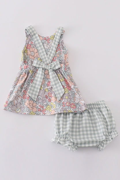 Sage pastel floral harmony girl gingham bloomer set