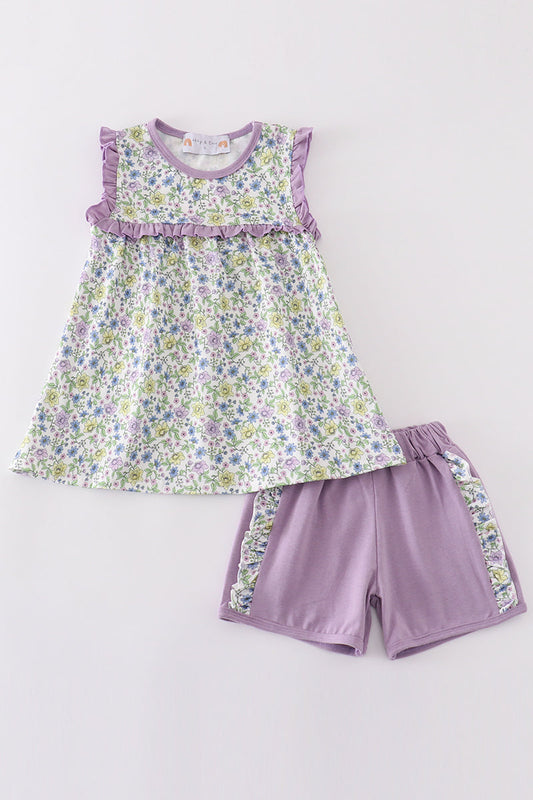 Purple floral girl set