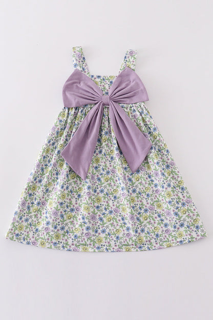 Purple bow floral girl dress