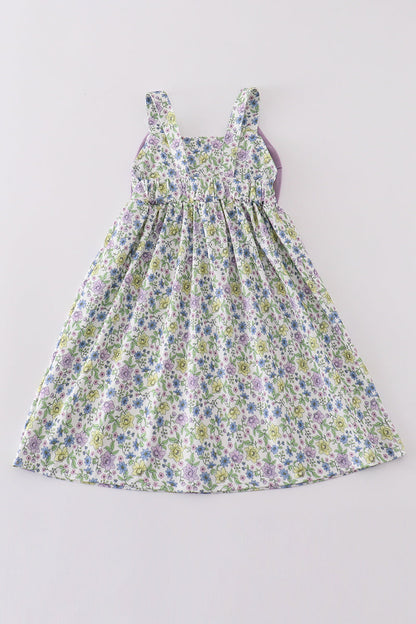 Purple bow floral girl dress