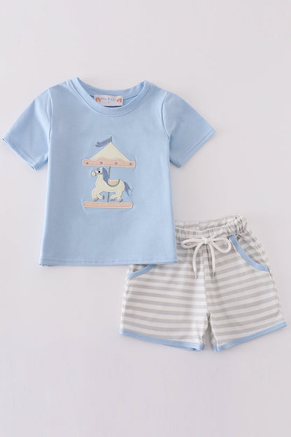 Blue carousel applique boy set