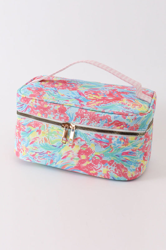 Green floral makeup bag