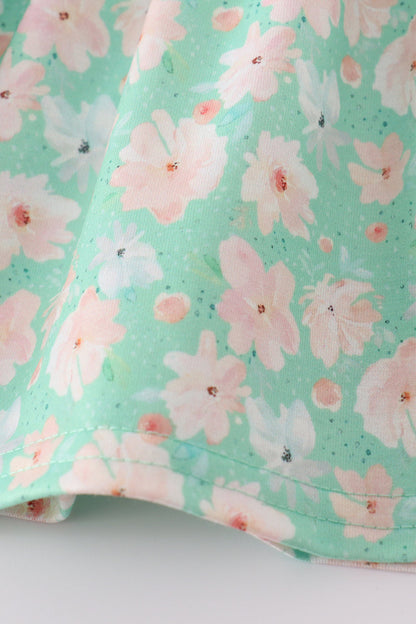 Green floral print girl bloomer set