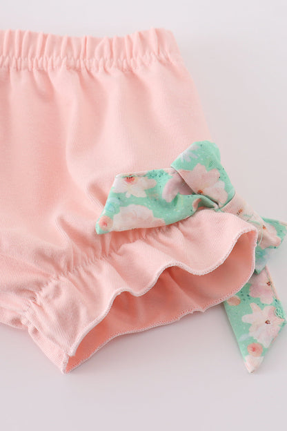 Green floral print girl bloomer set