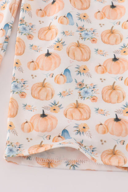 Orange pumpkin print girl jumpsuit