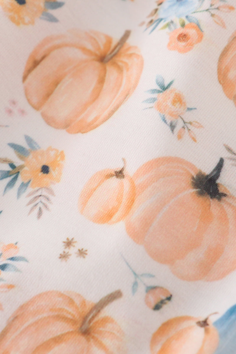 Orange pumpkin print girl jumpsuit