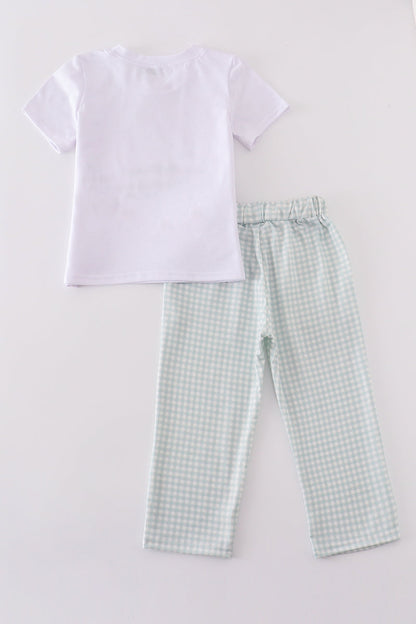 Green puppy embroidery boy set