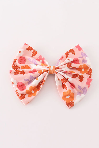 Pumpkin floral print 1pc hair bow