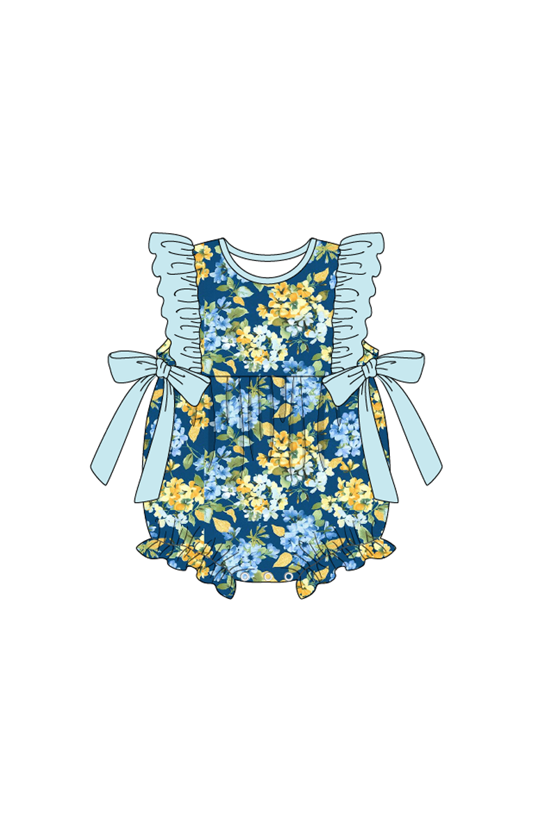 Golden meadow print ruffle girl bubble