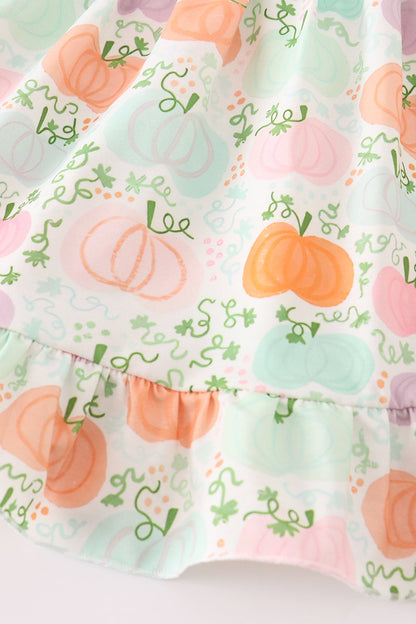 Pumpkin print ruffle girl set