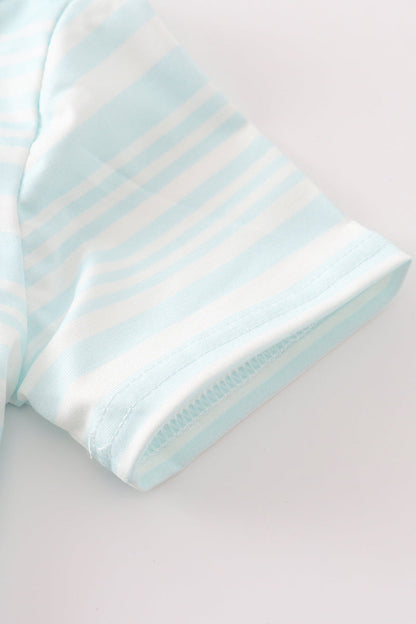 Blue stripe ruffle boy pants set