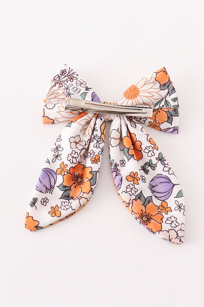 Coral floral print hair sailor bow