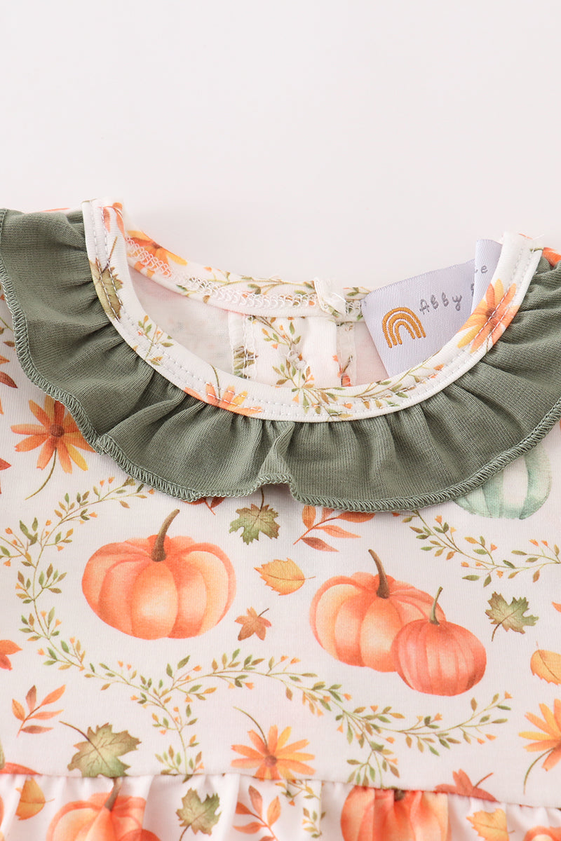 Green pumpkin ruffle girl bubble