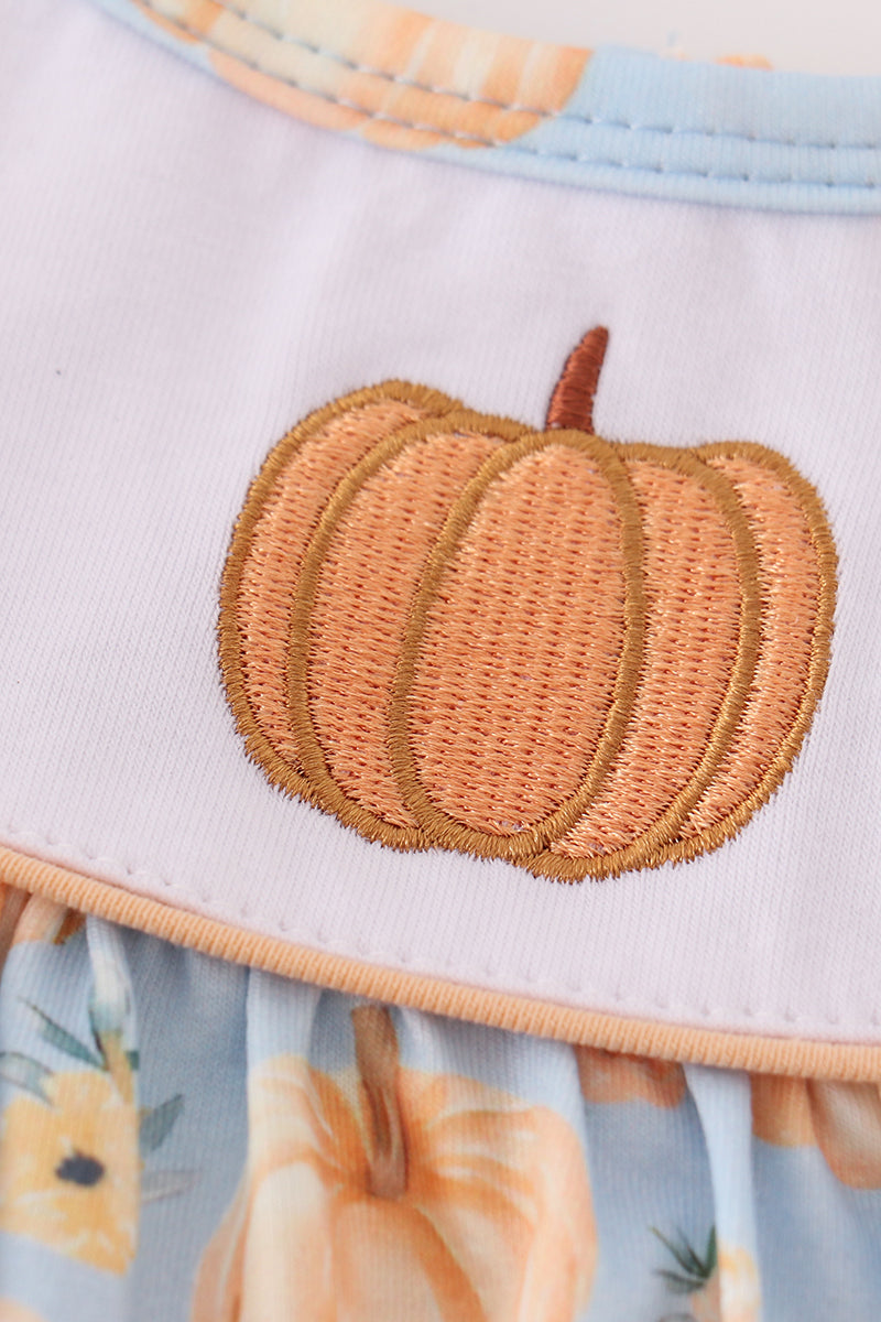 Pumpkin embroidery ruffle dress