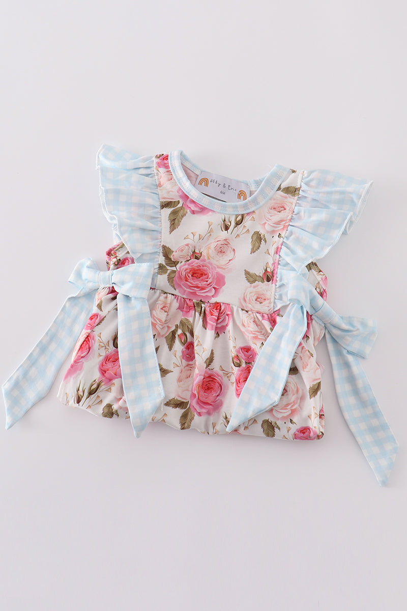 Pink floral print ruffle girl bloomer set