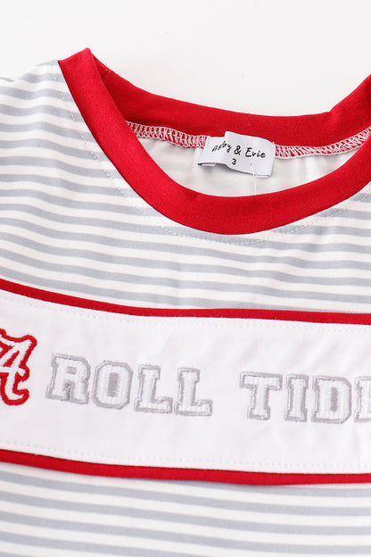 Maroon ROLL TIDE embriodery stripe boy set