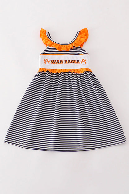 Navy WAR EAGLE embroidery stripe dress