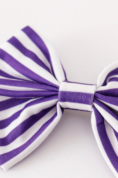 Purple stripe piggie hair bow