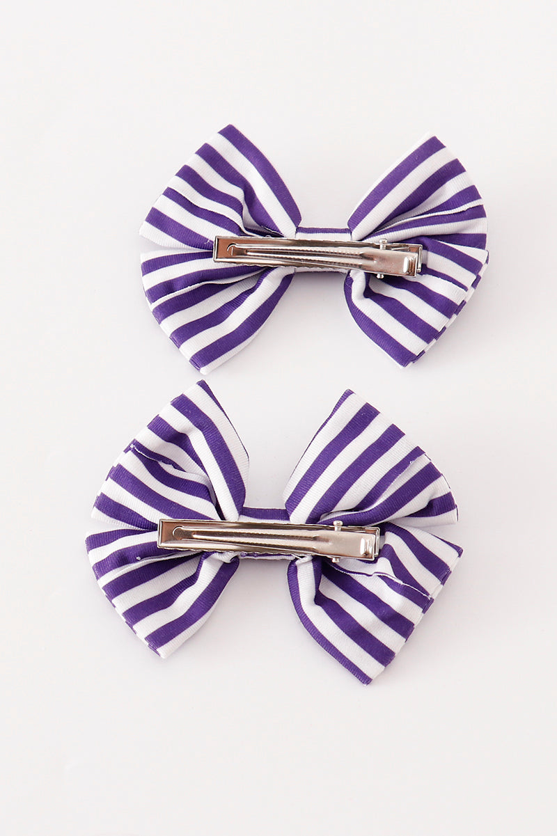 Purple stripe piggie hair bow