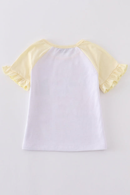 Yellow princess bow print girl top