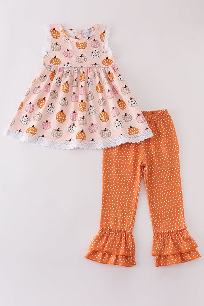 Pink pumpkin girl pants set