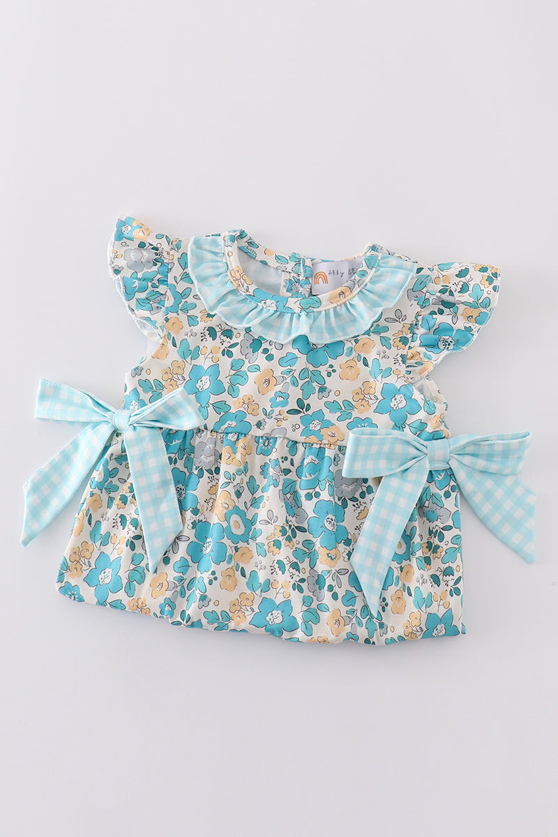 Blue aqua meadow girl romper