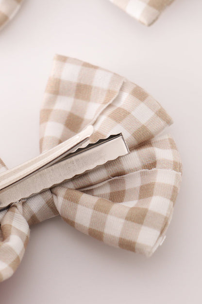 Khaki gingham piggie hair bow