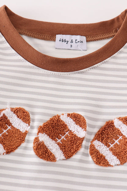 Brown football french knot stripe boy top