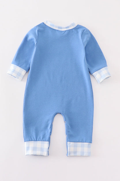 Blue turkey applique boy romper