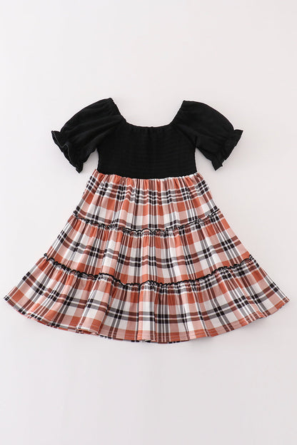 Rust plaid girl smocked dress