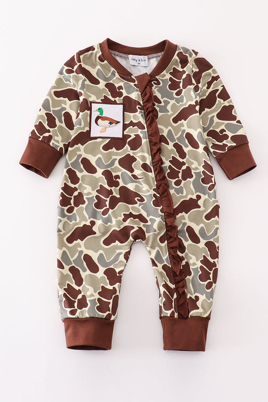 Camouflage duck embroidery girl romper