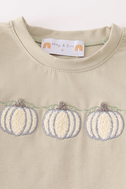 Pumpkin french knot plaid boy set