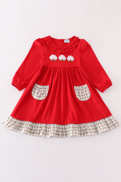 Maroon cotton french knot girl dress