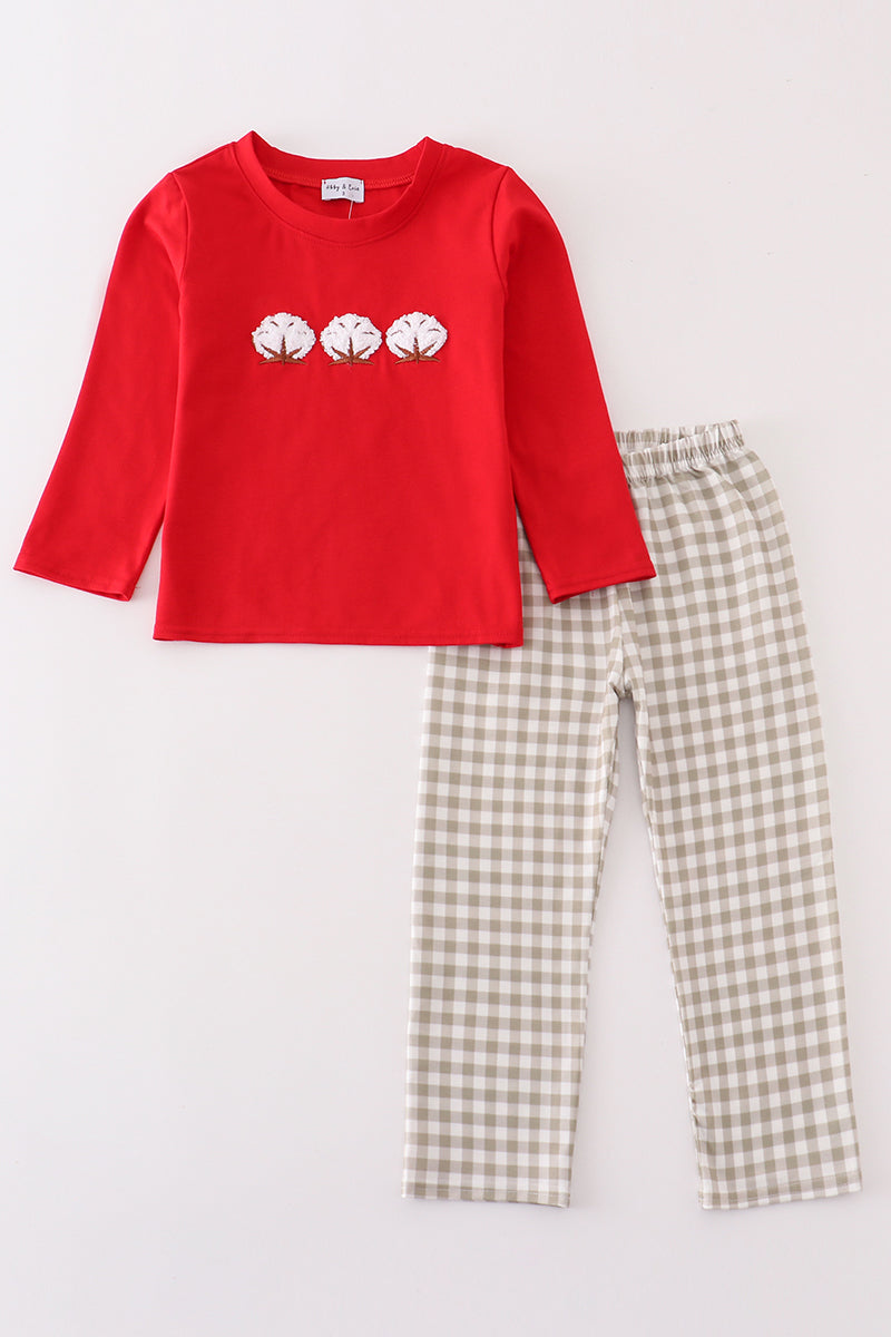 Maroon cotton french knot boy set