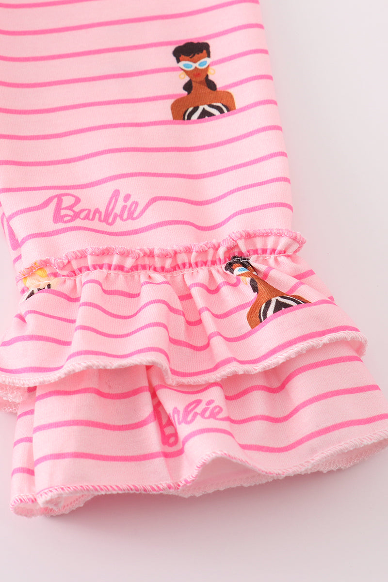 Pink stripe barbie print ruffle dress