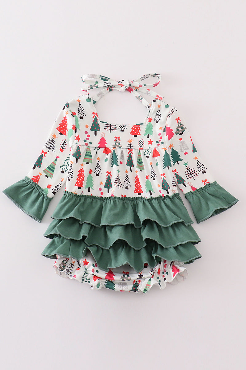 Green christmas tree print girl bubble