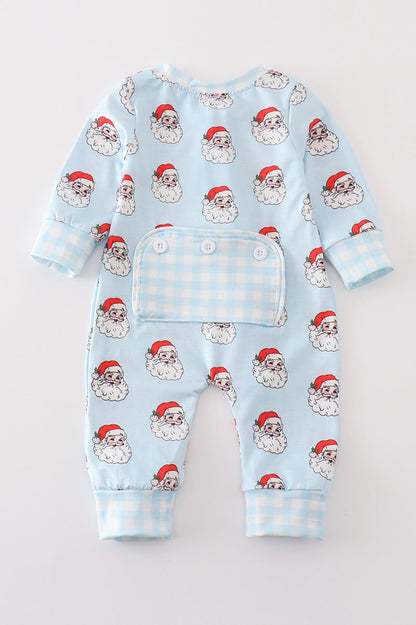 Blue christmas santa claus zipper  unisex romper