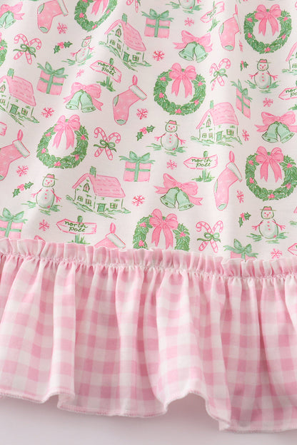 Pink watercolor christmas print girl gown