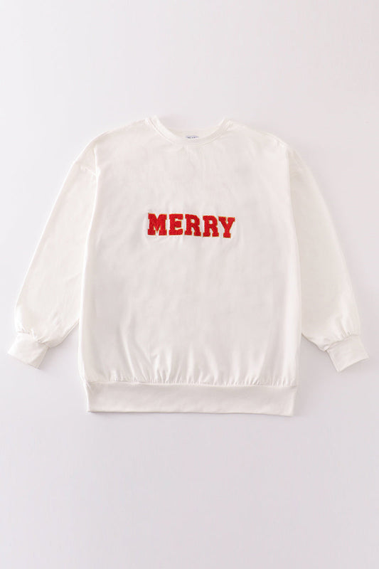 White merry christmas french knot women top