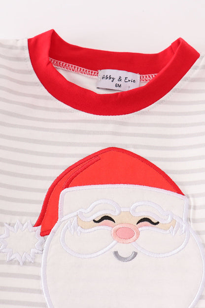 Red christmas santa claus applique stripe boy bloomer set